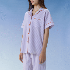 Sleepwear เซ็ตชุดนอน UNISEX เสื้อแขนสั้น กางเกงขายาว แถมฟรี ผ้าปิดตา - สีม่วงอ่อน
