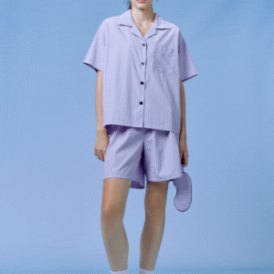 Sleepwear เซ็ตชุดนอน UNISEX เสื้อแขนสั้น กางเกงขาสั้น แถมฟรี ผ้าปิดตา - สีฟ้า