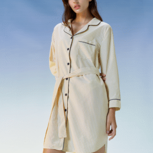 Sleepwear เดรสชุดนอนแขนยาว แถมฟรี ยางมัดผม - สีเหลืองเข้ม